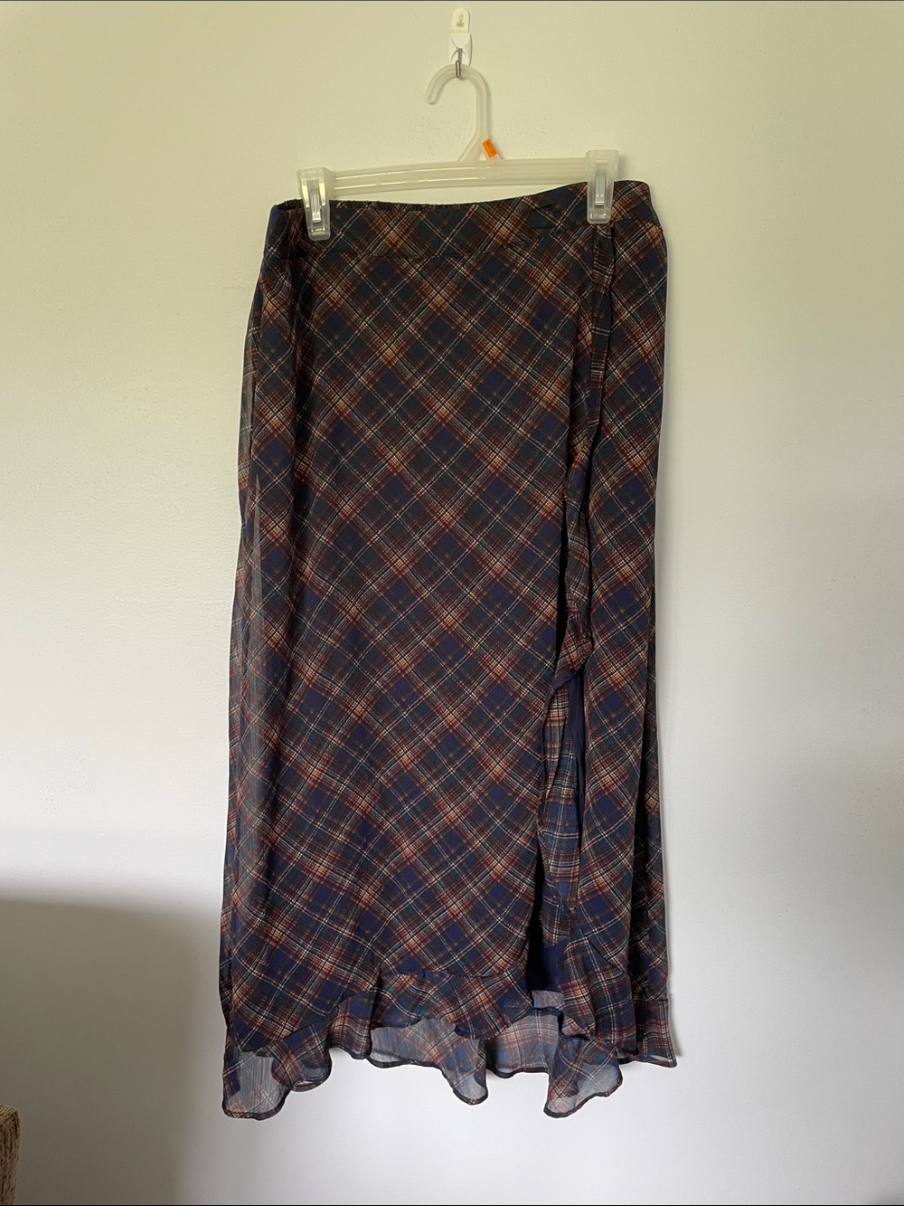 Maurices Navy Plaid Maxi Skirt with Red and Tan Accents